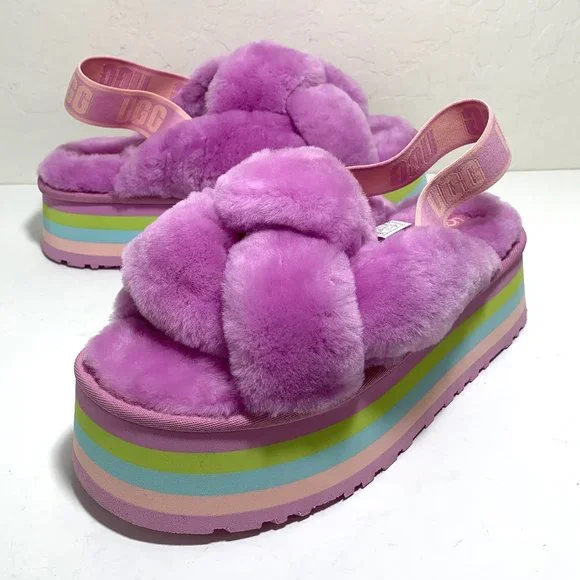 UGG Disco Knot Platform Sandals Sheepskin Slides Wildflower Size 9 NEW